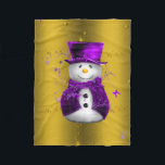 Purple Snowman on Gold Christmas Fleece Blanket<br><div class="desc">A cute and colourful golden Christmas design featuring cute snowmen on gold,  dressed in purple velvet top hats and vests,  surrounded by gold stars to give your Christmas gift giving or Christmas home decor a whimsical and stylish touch this holiday season.</div>