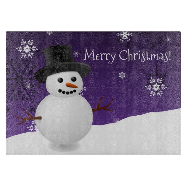 Purple Snowman Winter Christmas Cutting Board (Front)