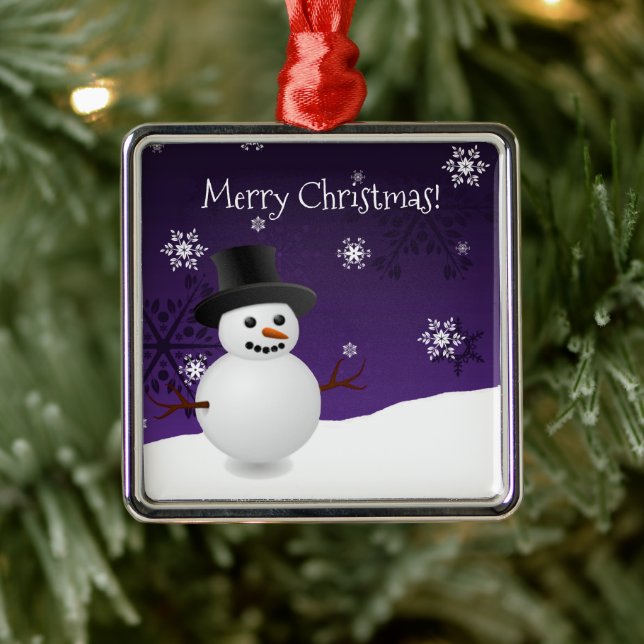 Purple Snowman Winter Scene Ceramic Ornament (Tree)