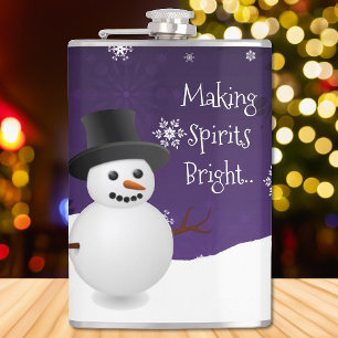 Purple Snowman Winter Scene Christmas Flask