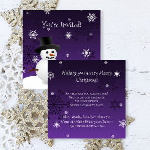 Purple Snowman Winter Scene Christmas Invitation