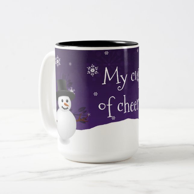 Purple Snowman Winter Scene Christmas Mug (Front Left)