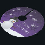 Purple Snowman Winter Scene Christmas Tree Skirt<br><div class="desc">Add a whimsical touch underneath your Christmas tree this holiday season with a Purple Snowman Winter Scene Christmas Tree Skirt. Tree Skirt design features a happy snowman in a snowy wintry scene against a purple background adorned with matching colour snowflakes. Additional gift and holiday items available with this design as...</div>