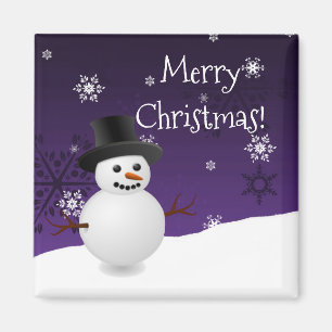 Purple Snowman Winter Scenery Christmas Magnet