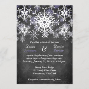 Purple Snowy Chalkboard Style Wedding Invitation