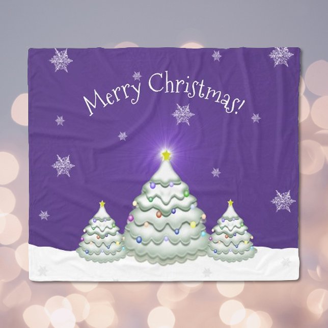 Purple Snowy Christmas Tree Blanket (Purple Christmas Tree Fleece Blanket)