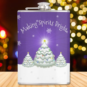 Purple Snowy Christmas Tree Flask