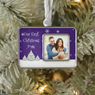 Purple Snowy Christmas Tree Framed Ornament