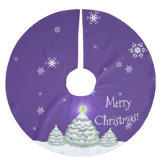Purple Snowy Christmas Tree Holiday Tree Skirt (Front)