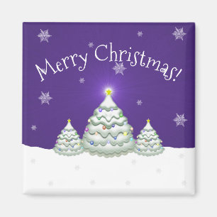Purple Snowy Christmas Tree Magnet