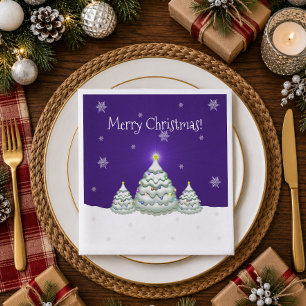 Purple Snowy Christmas Tree Paper Napkin