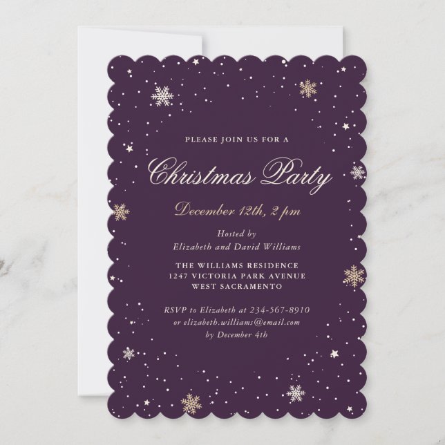 Purple Snowy Elegant Christmas Party Invitation (Front)