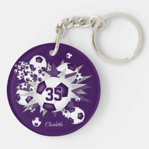 Purple soccer ball blowout girls jersey number key ring