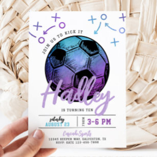 Purple Soccer Birthday Invitation