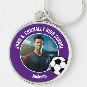 Purple Soccer Player Photo High School Key Ring