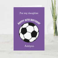 Purple Soccer Sport 16th Birthday Card