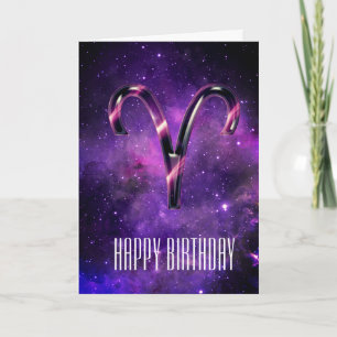 Purple Space Aries Birthday Card