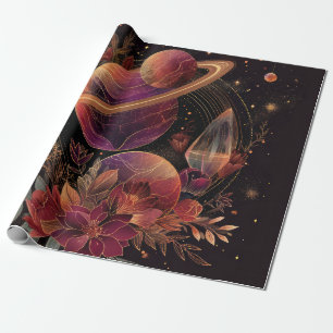 Purple Space Fantasy Crystal Ring Planet Wrapping Paper