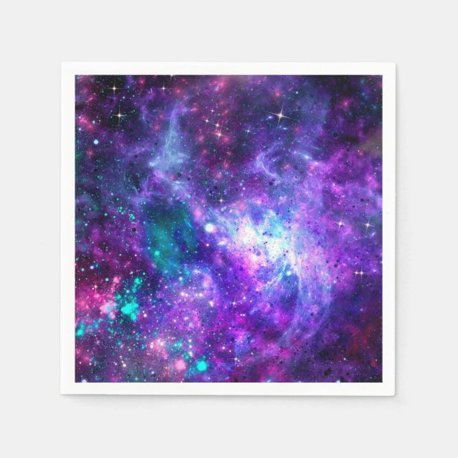 Purple Space Galaxy Cosmic Spacey Teal Pink Sky Napkin (Front)