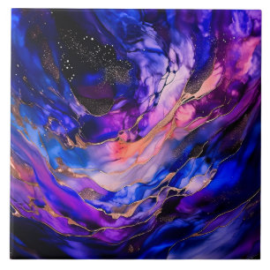 Purple Space Nebula in Alcohol Ink Ceramic Tile