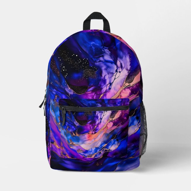 Purple Space Nebula in Alcohol Ink Printed Backpack (Front)