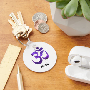 Purple Space Pattern Om Symbol 2-in Aluminium Key Ring