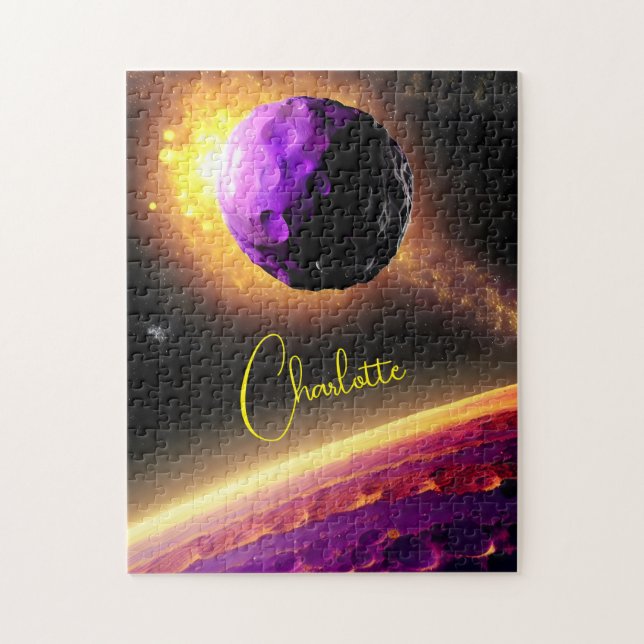 Purple Space Rock in Vivid Fantastical Universe Jigsaw Puzzle (Vertical)