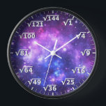 Purple Space Square Root Clock - Math Clock<br><div class="desc">square root clock, fun math wall clock, mathematics student classroom time, maths teacher class hours, number geek nerd humour, squareroot calculation school lesson, calculating calculations sums,  numbers, elementary primary secondary school, high school college university</div>