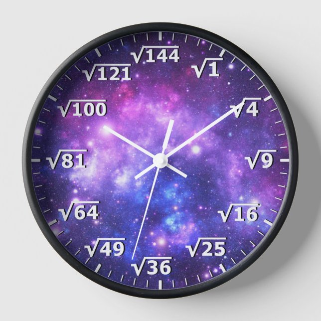 Purple Space Square Root Clock - Math Clock (Front)