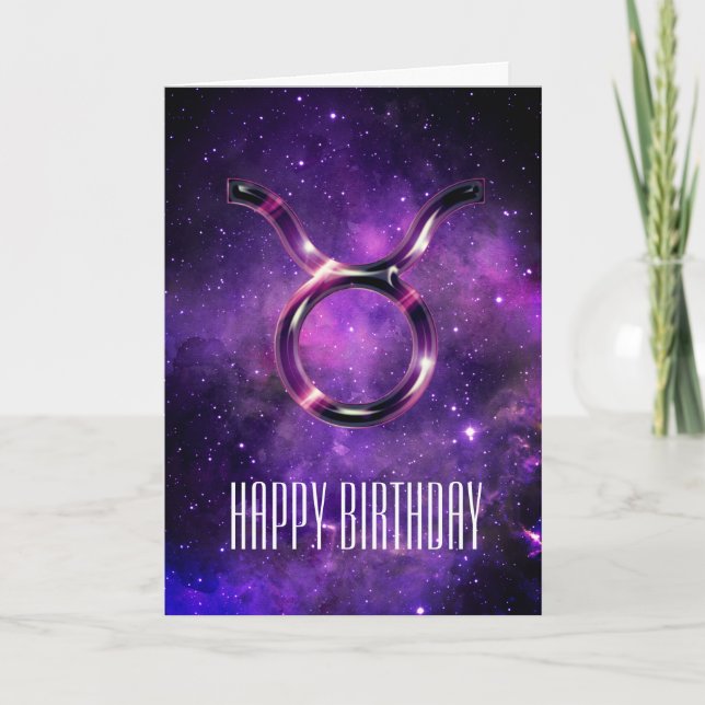 Purple Space Taurus Birthday Card (Front)