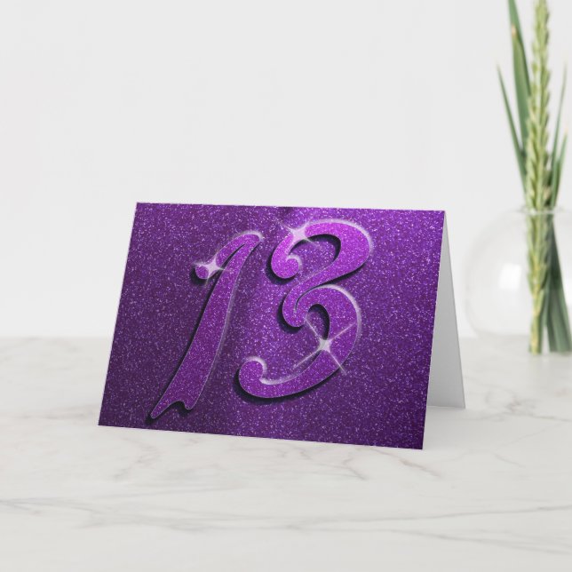 Purple Sparkle 13th Birthday Greeting Card (Front)