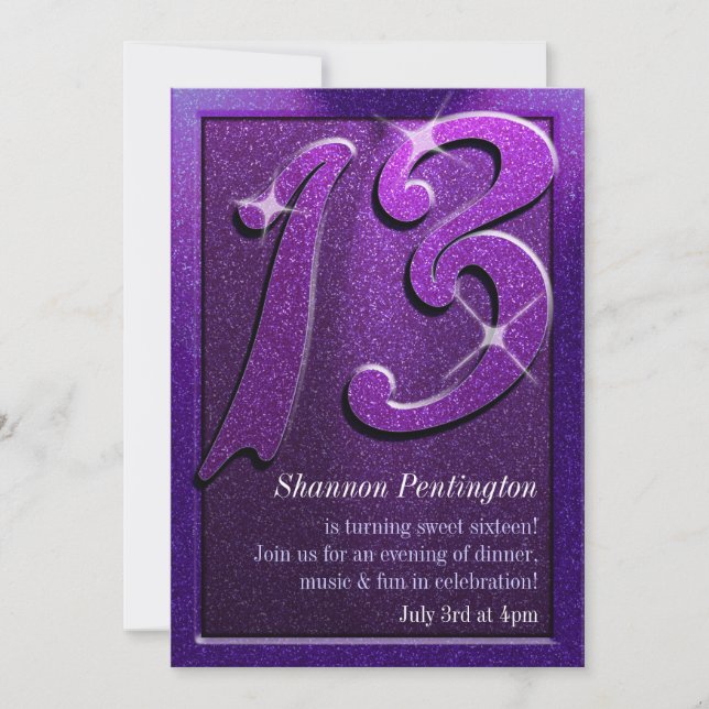 Purple Sparkle 13th Birthday Party Invitations (Front)