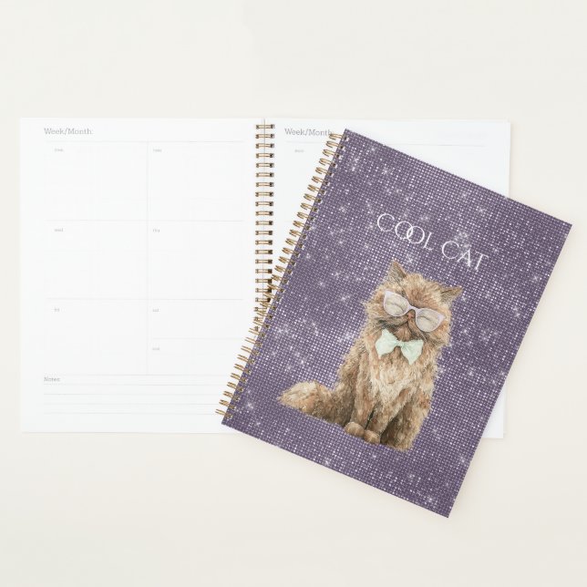 Purple Sparkle Brown Cool Cat Glasses   Planner (Display)
