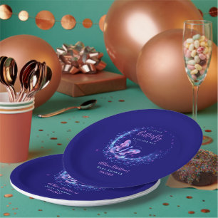 Purple Sparkle Butterfly Girl Baby Shower Paper Plate