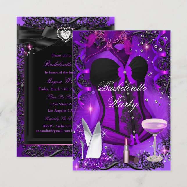 Purple Sparkle Celebration Bachelorette Invite (Front/Back)