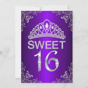 Purple Sparkle Diamond Tiara Sweet 16 Invitation