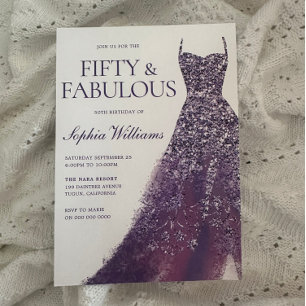 Purple Sparkle Dress 50th Birthday Party  Invitation