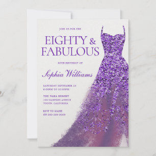 Purple Sparkle Dress Gorgeous 80th Birthday Party  Invitation