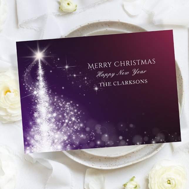 Purple sparkle elegant christmas tree  holiday card (Creator Uploaded)