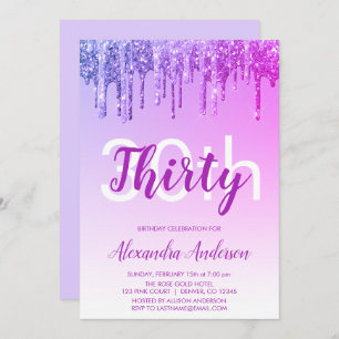 Purple Sparkle Glitter 30th Birthday Party Invitation