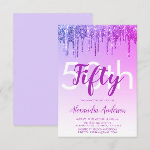 Purple Sparkle Glitter 50th Birthday Party Invitation