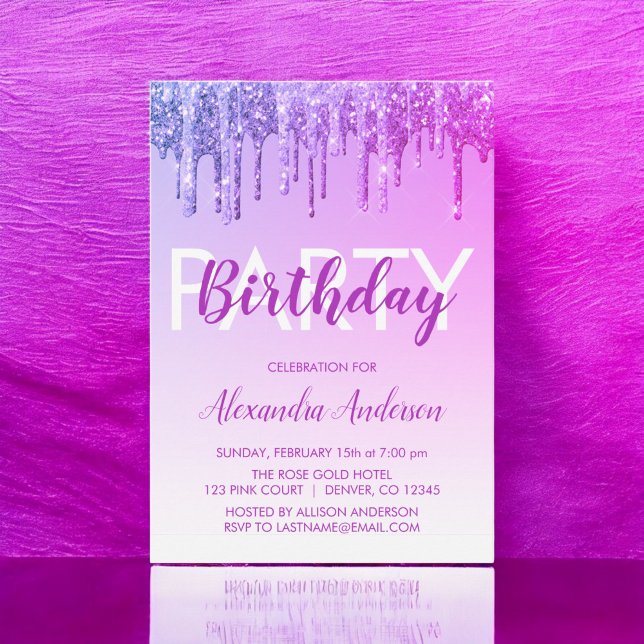 Purple Sparkle Glitter Any Age Birthday Invitation (Creator Uploaded)