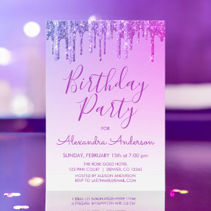 Purple Sparkle Glitter Any Age Birthday Invitation