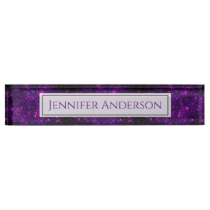 Purple Sparkle Glitter Design Desk Name Plate