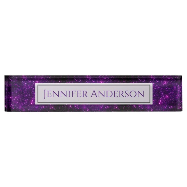 Purple Sparkle Glitter Design Desk Name Plate (Front)