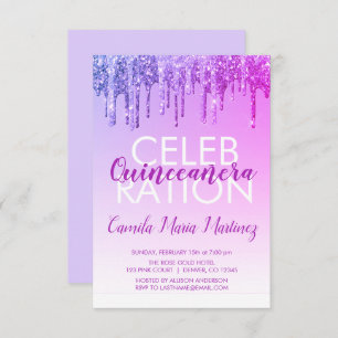 Purple Sparkle Glitter Quinceanera Celebration Invitation