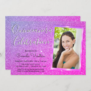 Purple Sparkle Glitter Quinceañera Celebration Invitation