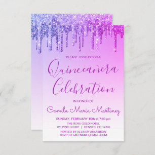 Purple Sparkle Glitter Quinceanera Celebration Invitation