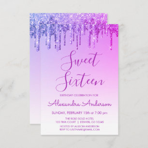 Purple Sparkle Glitter Sweet Sixteen Birthday Invitation