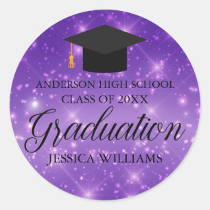Purple Sparkle Graduate Custom Graduation Party Classic Round Sticker